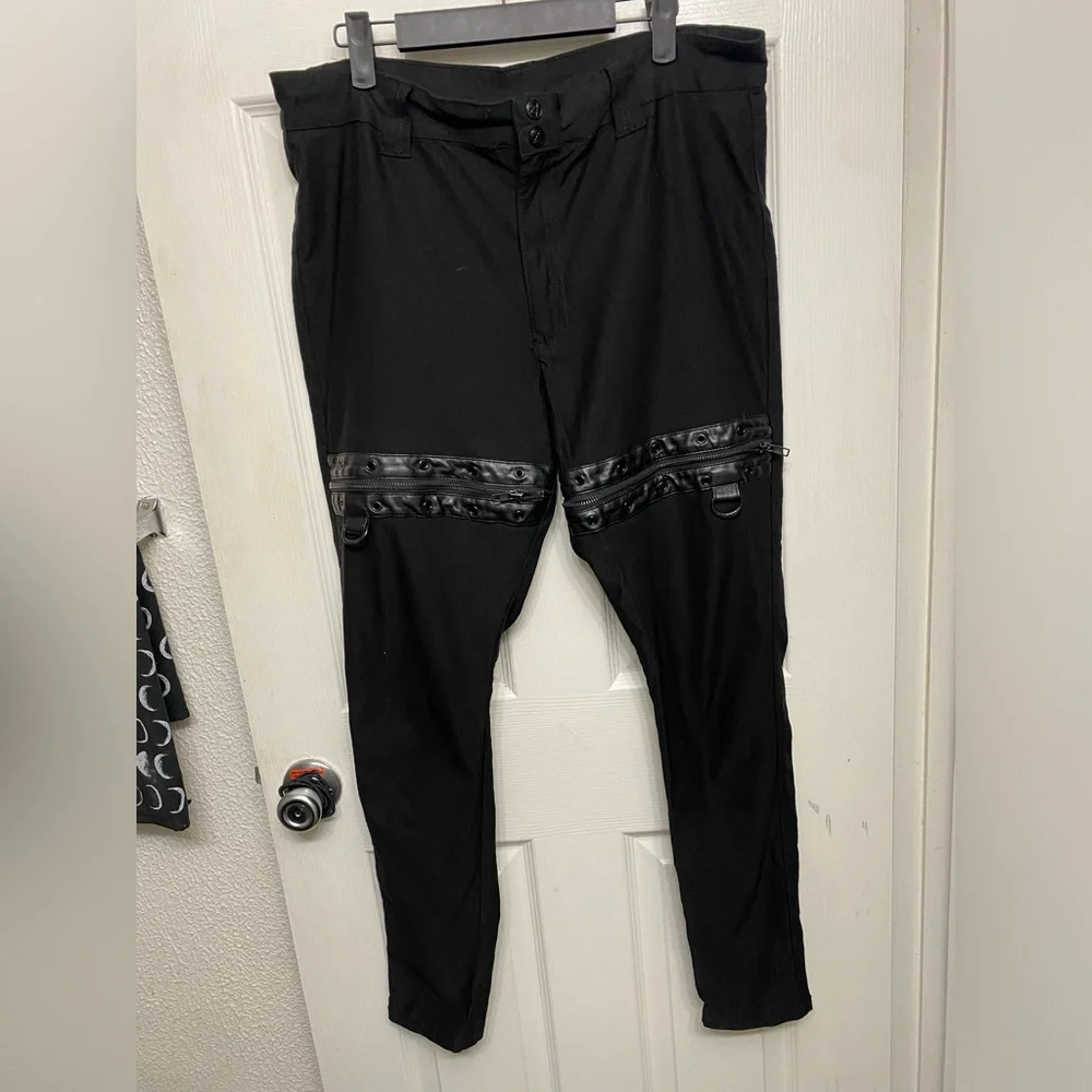 ***SOLD***Killstar Stretch Pants with Vegan Leather/Zipper Detail - Picture 1 of 5